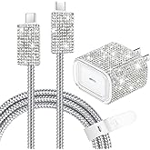Aolcev for iPhone Charger Fast Charging Bling USB C Wall Charger Block 20W Type C Cord Fast Charging Blocks with USB C Cable for iPhone 17 16 15 Pro Max iPad Galaxy S25 Bling Phone Charging for Women