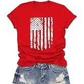 LuxLass 4th of July Shirts Women USA Patriotic T-Shirt American Flag Tee Tops