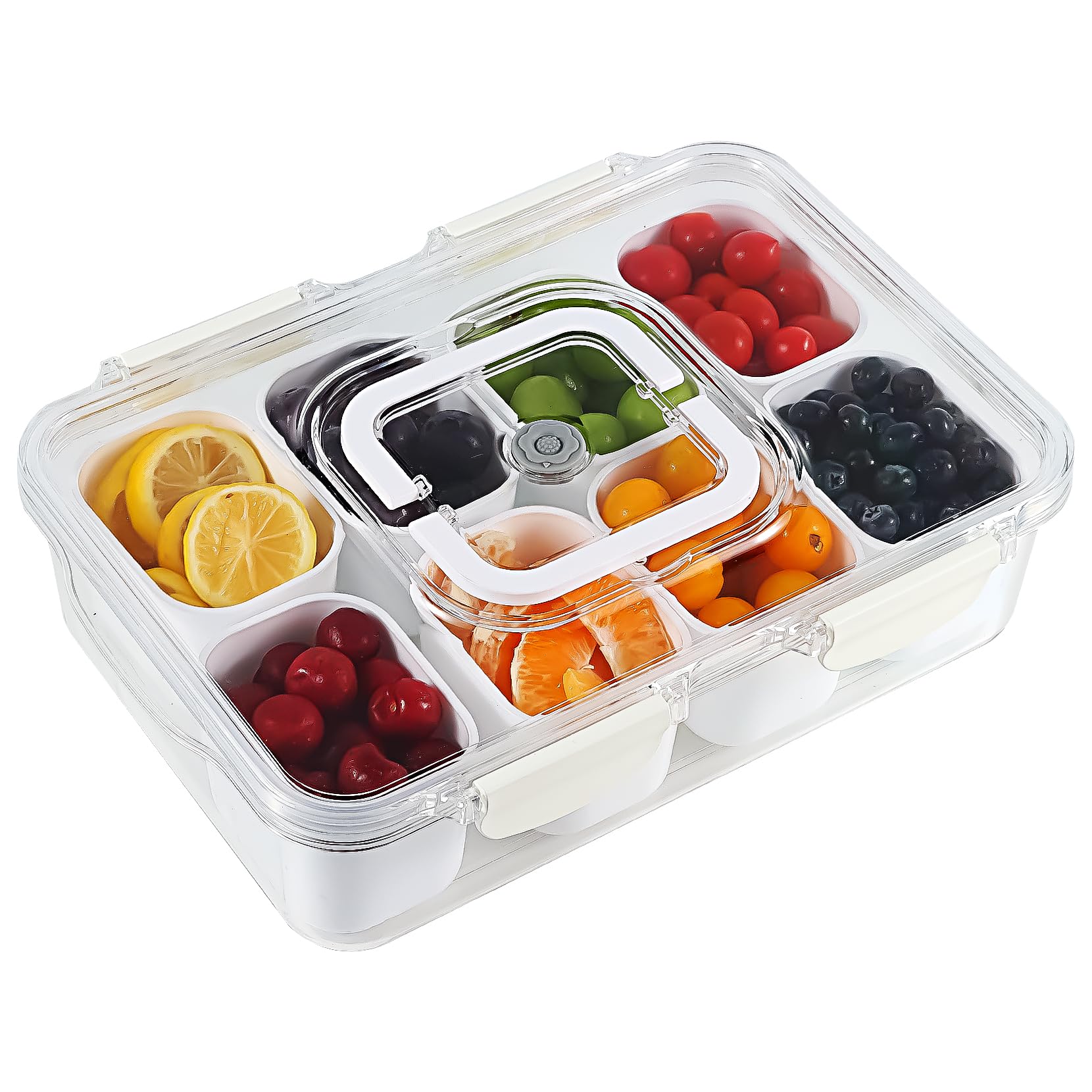 Photo 1 of Snackle Box Container, Divided Serving Tray with Lid and Handle Dishwasher Safe Snack Box Container, 4.2L Capacity Snack Organizer for Fruit, Veggie, Cheese, Charcuterie Perfect for Party Entertaining