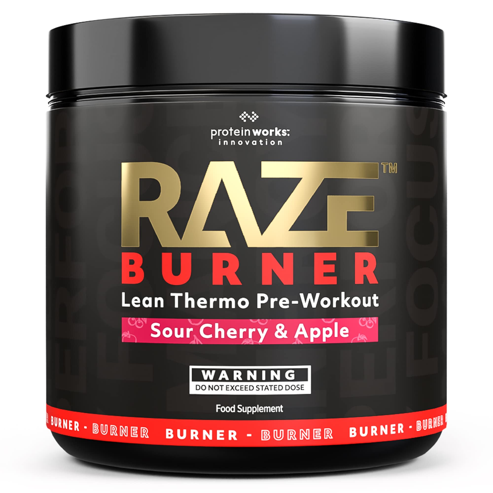 Protein Works - Raze Burner Pre Workout Powder | Thermogenic | Caffeine, Carnitine & Tyrosine | Sour Cherry & Apple | 30 Servings