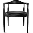 2xhome Solid Wood Farmhouse Dining Chairs with PU Leather Cushion Seat Kennedy Presidential Modern Accent Armchair for Kitchen Dining Room or Office, Black