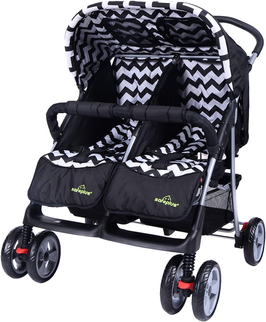 COSTWAY Poussette Double pour Jumeaux et Enfants avec Auvent Imperméable,Roue Universelle,Anti