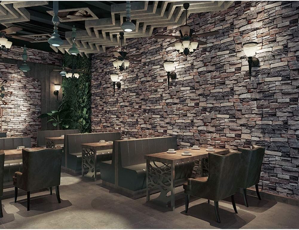 Hot Memory Vintage Stone Brick Effect Wallpaper, 3D Embossed PVC Wallpaper(20.9" Wide x 393" Long), for Bedroom Living Room TV Background Home Decor,Gray
