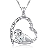 AXOMY Manatee Necklace 925 Sterling Silver Manatee Heart Shape Pendant Necklace Ocean Animal Jewelry Mothers Gifts for Women Mom Grandma