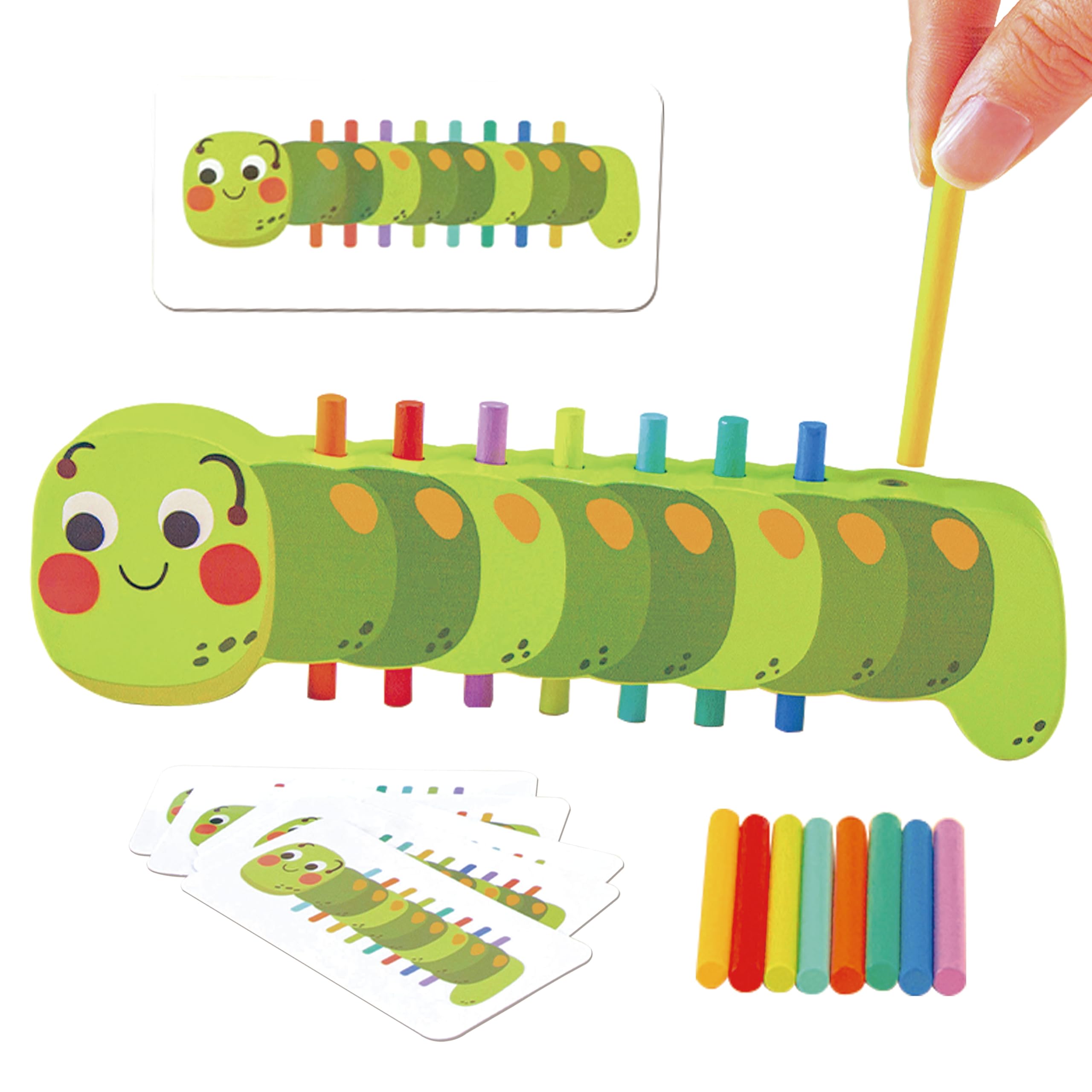Dr. MUYA® Montessori Toy for 1 2 3 Years, Color Sorting Caterpillar Toy, Wooden Toys, Educational Toys, Motor Skill, Gift for Kids Boys Girls Aged 1–3 Years