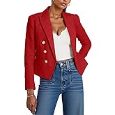 Cicy Bell Women Cropped Tweed Blazer Jackets Lapel Open Front Long Sleeve Business Suit Jackets with Pocket