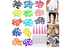 JOYJULY 100pcs Dog Nail Caps Dog Caps Dog Nail Covers for Pet Dog Paws with 5pcs Adhesive Glue+5pcs Applications and Instructions