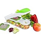 Food Chopper Vegetable Slicer Dicer Onion Chopper Fruit and Cheese Cutter 3 Interchangeable Safe Blades Food Container & Cleaning Brush - By Nuovva