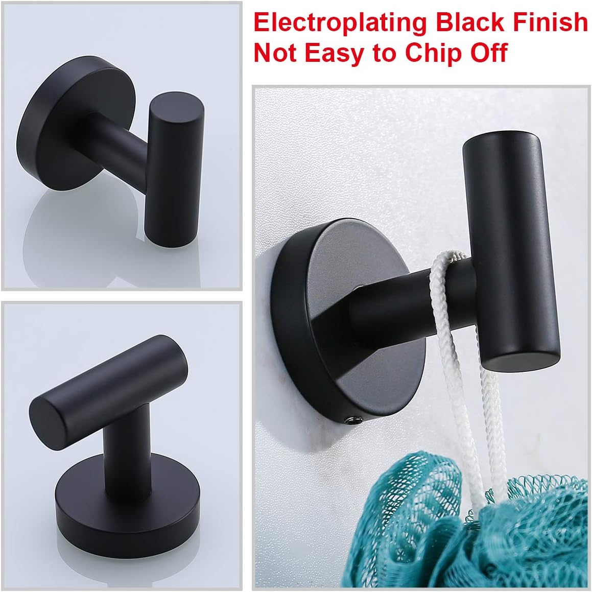 [2 Pack] Single Towel Hooks Bathroom, Matte Black Coat Hook, Bathroom Hardware Accessories, Robe Hook for Bath and Kitchen, SUS 304 Stainless Steel - - 
