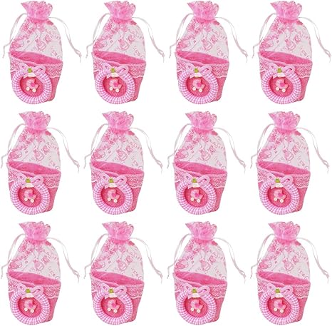 12 Bolsa Regalo Bautizo niña,Color Rosa,Organza-Coche: Amazon.es: Bebé