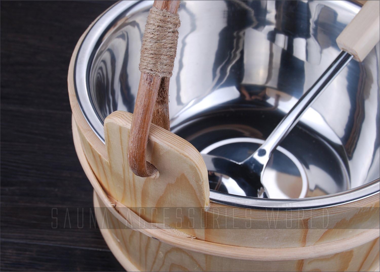 Good Quality Wooden Sauna Bucket with Stainless Steel Insert Pan 5L Stylish 1.3 Gallon