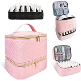 JEWHITENY Nail Polish Organizer Bag Holds 30 Bottles &amp; Nail Lamp,Double-Layer Nail Polish Storage Bag with Adjustable Dividers,Portable Nail Kit Bag For Nail Stuff &amp; Manicure Tools (Pink)
