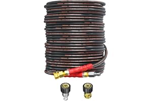 Heliwoo Pressure Washer Hose 100FT 1/4" for Cold & Hot Water (Up to 140℉) 4200 PSI Kink Resistant Industrial Grade Steel Wire Braided QC Ends with 3/8" Adapters for Professional and Home