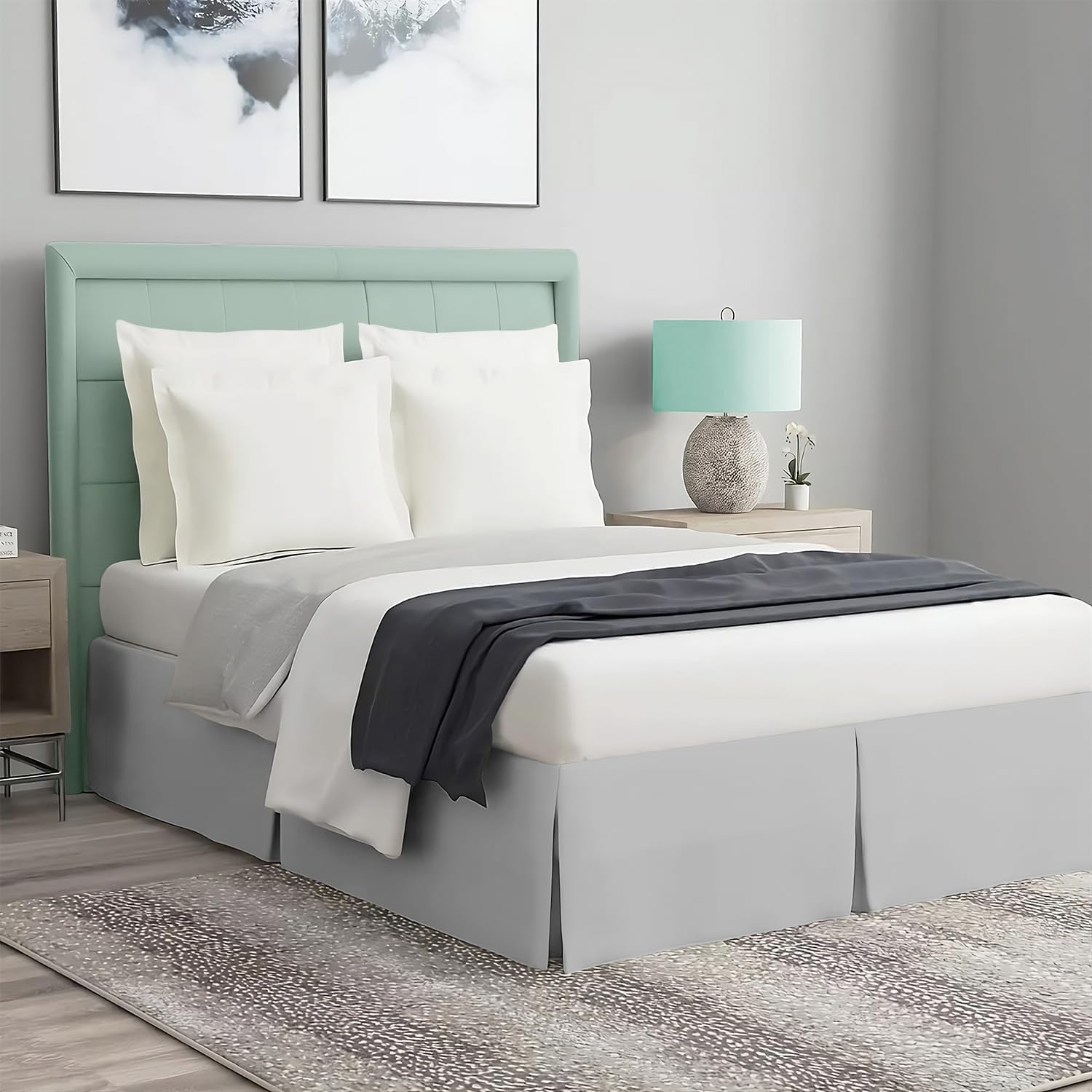 Photo 1 of Magic Bed Skirt Queen Size 12 Inch Drop 100% Cotton Blend No Mattress Lifter Wrap Around Bed Skirt with Non Split Corners - Color Silver