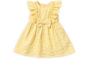 PATPAT Toddler Baby Girls Summer Dresses Spring Clothes Flower Sundress Ruffle Sleeve Bowknot 3-24 Months