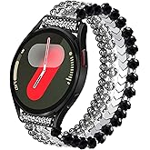 VISOOM Beaded Boho Bracelet Compatible for Samsung Galaxy Watch 8/7/6/5/4 40/44mm Bands/Active 2 Watch 4 Classic 42mm Band Women, 20mm Handmade Elastic Crystal Beads Bracelet for Galaxy Watch 5 pro