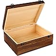 Barydat Extra Large Wooden Box with Hinged Lid Memory Box for Keepsakes Unfinished Pine Wooden Box Decorative Burnt Wood Box DIY Craft Stash Boxes with Lid for Arts Gift and Storage