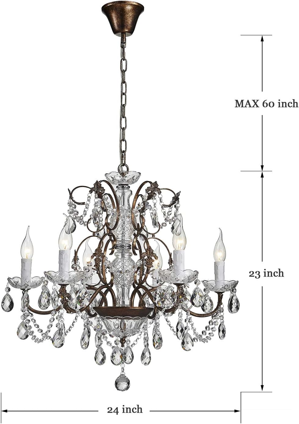Saint Mossi Modern K9 Crystal Raindrop Chandelier Lighting Flush Mount LED Ceiling Light Fixture Pendant Lamp for Dining Room Bathroom Bedroom Livingroom 6 E12 LED Bulbs Required Height 23 x Width 24 - - 