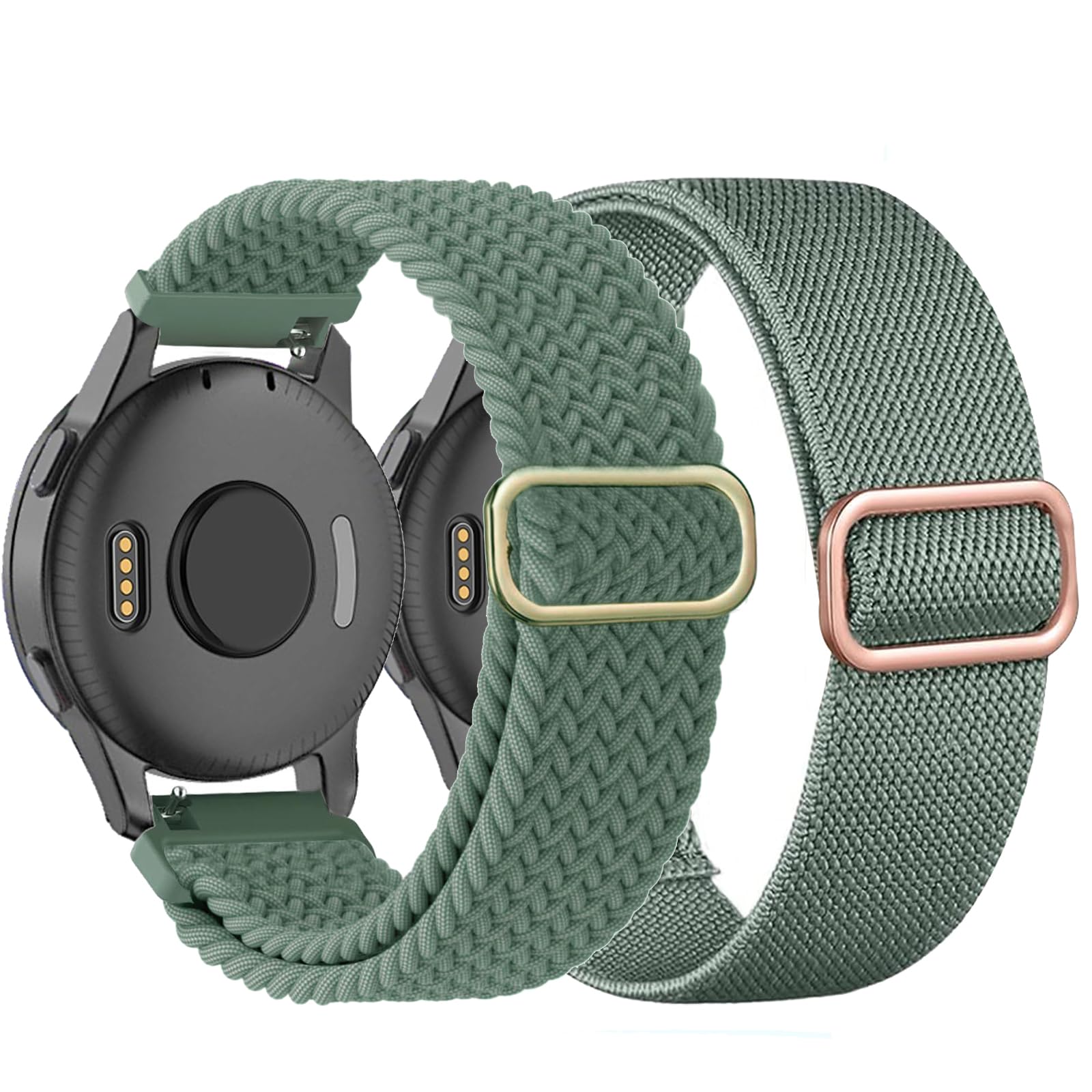 TUCOMO 2 Pack Braided Stretchy Nylon Watch Bands Compatible with Garmin Venu Sq/Venu Sq 2/Venu 2 Plus, 20mm Loop Elastic Fabric Straps for Garmin Vivoactive 6/Vivoactive 5 / Vivoactive 3 Women Men