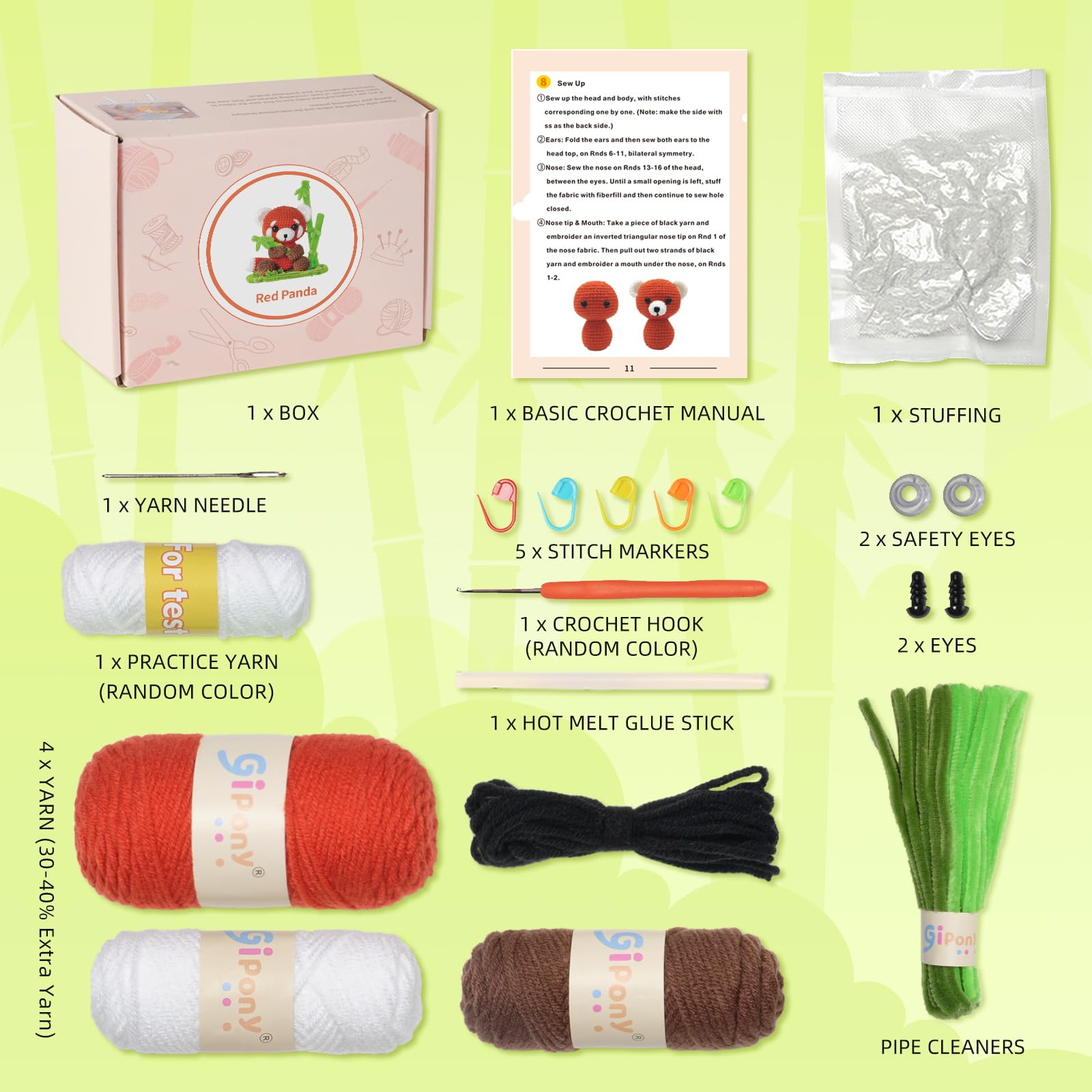 Gipony Crochet Kit for Beginners, Crochet Animal Kits, Crocheting Kit for Starters, Learn to Crochet with Step-by-Step Video Tutorials, Beginner Crochet Kit for Adults(Panda)