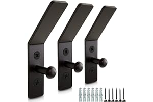 RTZEN Wall Mount Hook Set - Wrought Iron Decorative Rustic Metal Coat Hooks for Hanging - Handcrafted Classic Farmhouse Wall Mounted Black Hooks for Towel Robe or Hat Hanging - 3 Pack