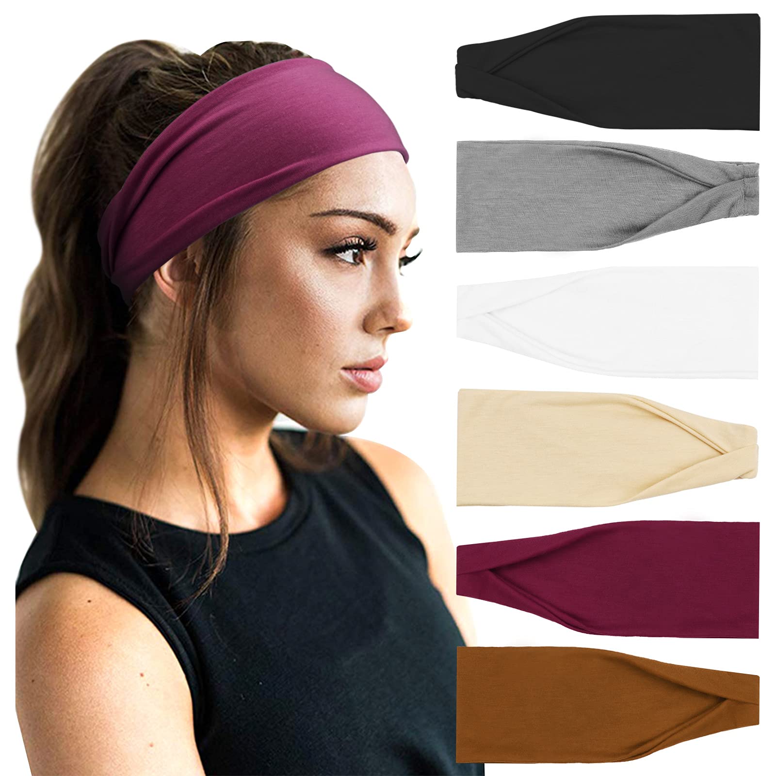 DRESHOW 6 Pack Headbands for Women Wide Elastic Hair Bands Head Wrap Hair Accessories — image 1