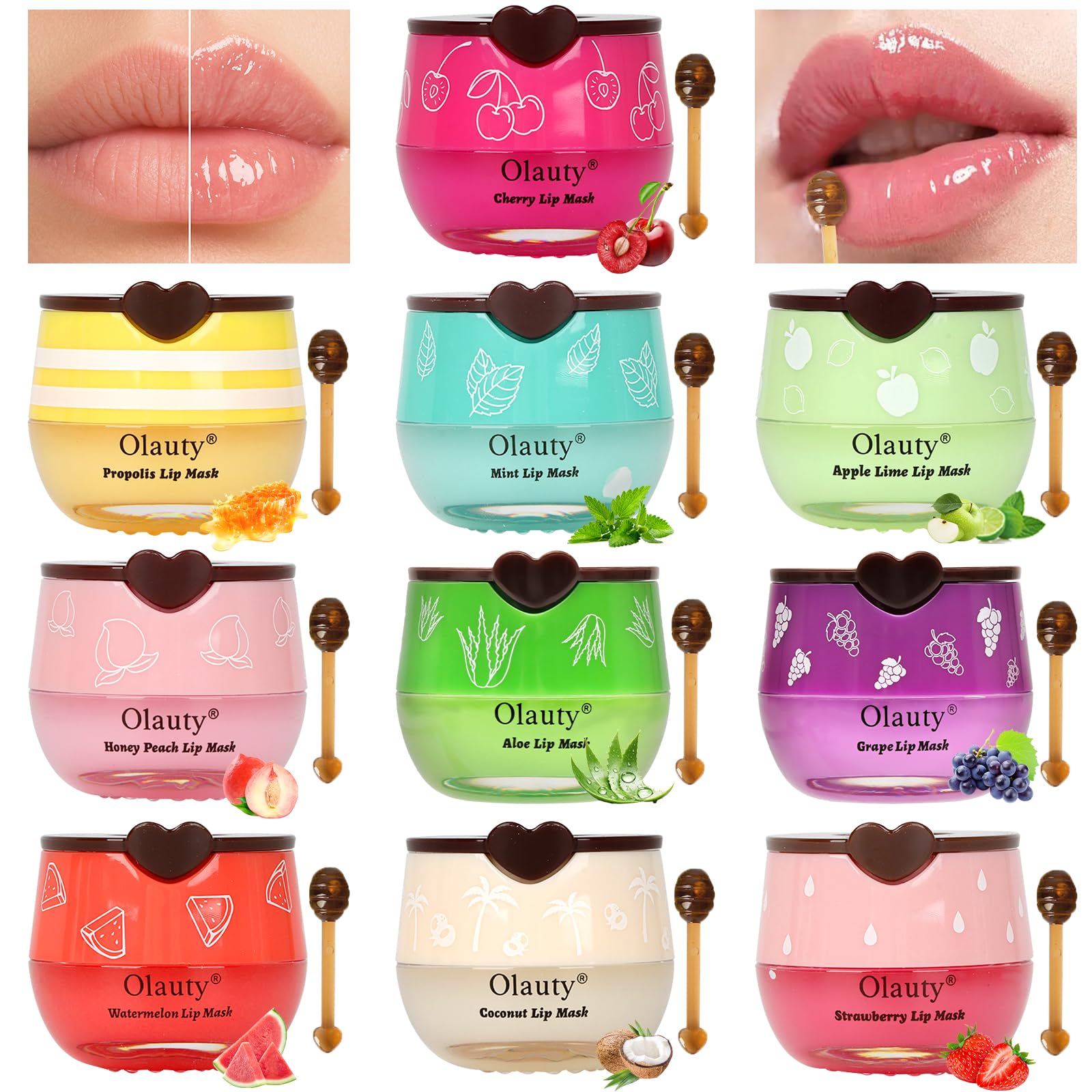 Photo 1 of 10 PCS Bee Lip Balm Lip Mask Honey Pot,Strawberry,Watermelon,Cherry,Peach,Apple Lime,Mint,Coconut,Grapes,Aloe,Honey Lip Balm Bulk Lip Sleeping Mask Overnight Lip Moisturizer Treatment,Reduce Lip Lines