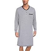 SWOMOG Mens Nightshirt Modal Long Sleeve Nightgown Henley Night Shirts Sleepwear Big & Tall Nightwear S-XXXL