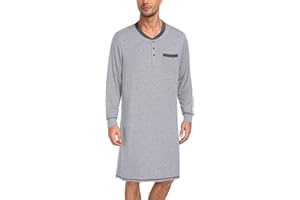 SWOMOG Mens Nightshirt Modal Long Sleeve Nightgown Henley Night Shirts Sleepwear Big & Tall Nightwear S-XXXL