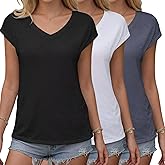 NUKELOLO 3 Pack Women's Summer Tank Tops Casual Spring V Neck T Shirts Cap Sleeve Trendy Beach Vacation Clothes Basic Tees
