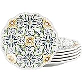 UNK U 8.5-Inch Salad Melamine Plates Set of 6, Rustic Dessert Dinner Plates with Flower Shape, Dishwasher Safe Decorative Plates for Garden Party, Family Meals, Birthdays Party & Everyday Use