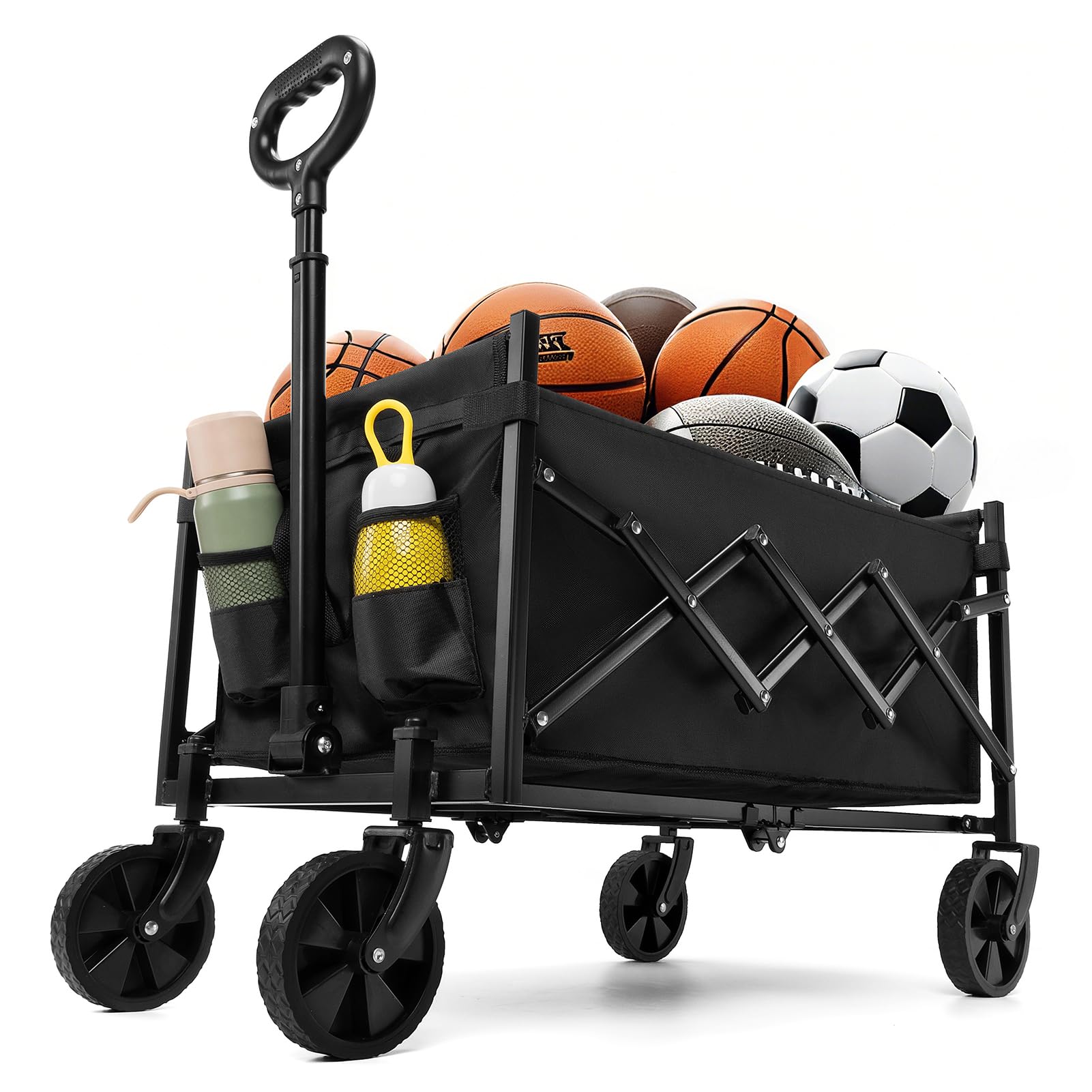 Photo 1 of Heavy Duty Collapsible Wagon Cart with Wheels - 180lbs Capacity Foldable Utility Cart for Camping, Beach, Groceries, Sports | Lightweight Portable Design & All-Terrain Wheels (Black)