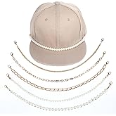 5Pcs Trucker Hat Chains for Women Men, 5 Style Detachable Chains, Bill Decoration, Trucker Bulk Hat Charms DIY Mesh Baseball Cap Truckers Jewelry Accessories Assorted Styles(gold, pearl)