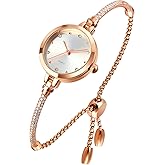 TOOCAT Women Analog Quartz Watch Metal Bracelets Rose Gold Watches with Glitter Diamonds Bracelet Waterproof Quartz Wristwatch for Female Womens