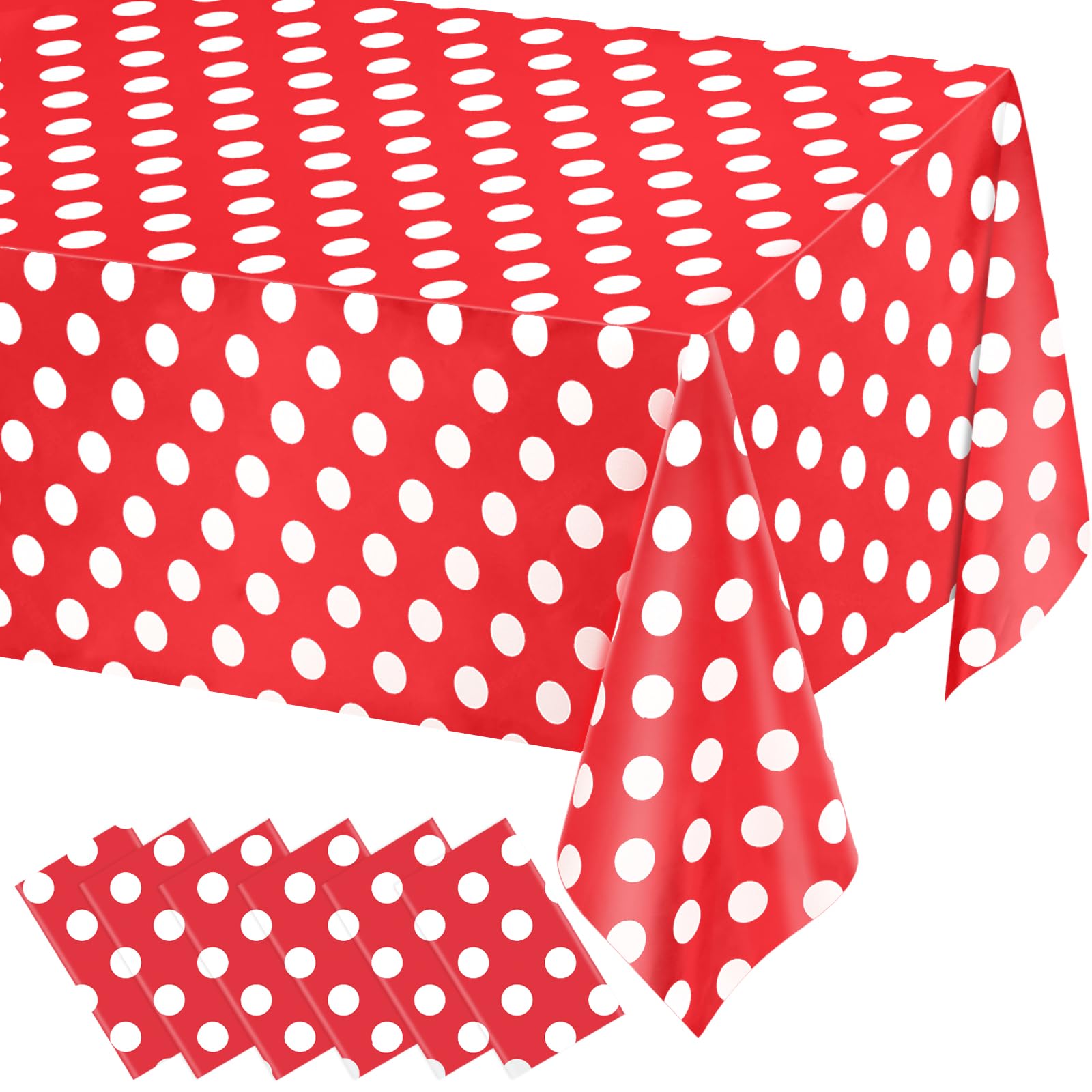 WNINK 6 Pack Red and White Polka Dot Tablecloths