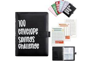 MINGRI 100 Envelopes Saving Challenge Binder A5 Money Saving Book,52 Week Money Save Book to Save $5,050,$10,000,$500,Money Savings Budget Planner Book with Cash Envelopes for Budgeting Planner (Black)