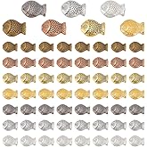 PH PandaHall 140pcs 7 Colors Tibetan Fish Beads, Vintage Fish Spacer Beads Charms Antique Silver Gold Bronze Spacers Loose Bead Metal Bead for DIY Bracelet Necklace Keychain Jewelry Making