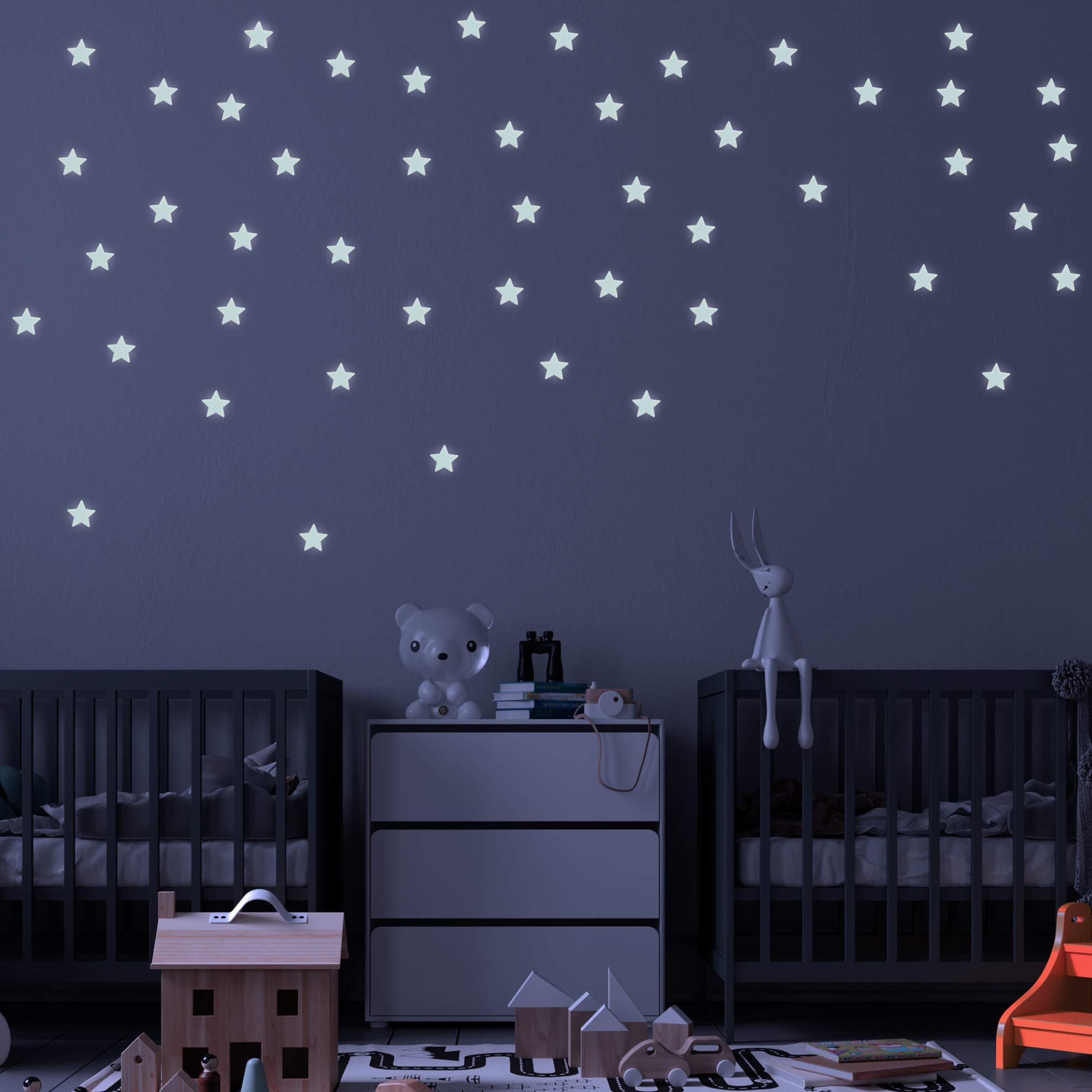 Wall Stickers Glow in The Dark 3D Blue Stars. Decorative Vinyl Stickers Starry Sky fluorescents. 4.2cm Bright Star Room Decor, boy and Girl