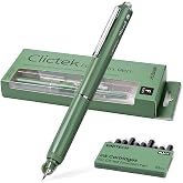 WRITECH Clictek Fountain Pen Retractable: Fine Nib Black Ink Including W-1784 10 Cartridges Ergonomic Grip &amp; Smooth Writing for Journaling Calligraphy Sketching Office Home Gifts