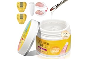 GELLAKTIK Builder Gel for Nails, 60g Clear Hard Gel for Nail Extension with 10 Nail Forms, Strengthener & Thickening, UV LED Lamp Cured Sculpture, Repair Broken Nails, Salon DIY Manicure Kit