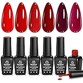 Beetles Red Gel Polish Set, 6 Colors Nail Gel Polish Popular Jelly Shimmer | Cherry Red Burgundy Plum Purple Berry Magenta Gl