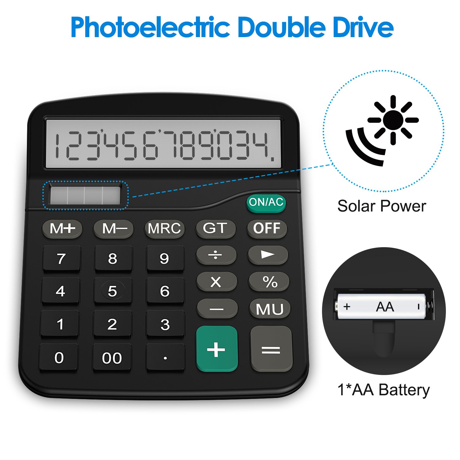 Calculator, Basic Standard Function Desktop Solar and Battery 12 Digit Display 815000021074 eBay