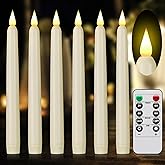 Flameless Taper Candles with Remote Control and Timer, Battery Operated LED Candlesticks with Flickering 3D Flame, 9.6×0.8 Inches Plastic Fake Candles for Christmas, Wedding and Home Decor (Ivory, 6)