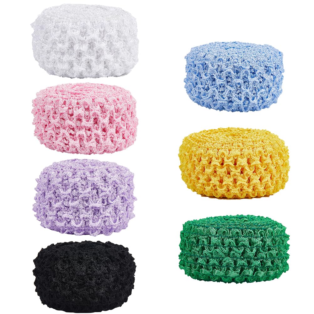 GORGECRAFT 7 Colors 15 Yards Elastic Crochet Headband 1.5" Wide Colorful Crochet Stretch Trim Roll Ribbon Hair Band Green Yellow Pink for Girls Hair Accessory Head Bows Tutus Dresses Gift Wrapping