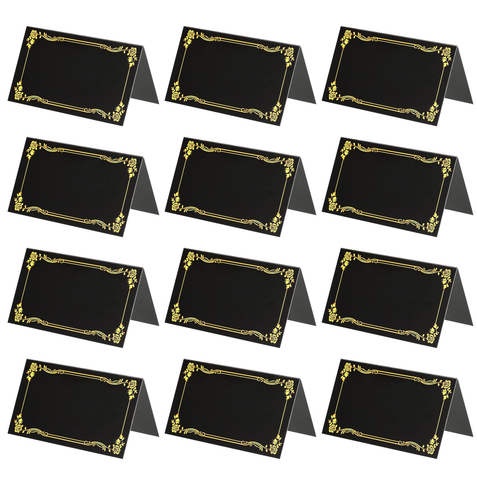 PATIKIL 100 Pack Reserved Table Signs, Gold Edge Printing Tables Tent Blank Card, Black
