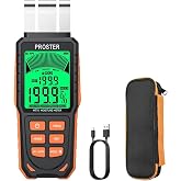 Proster Rechargeable Moisture Meter - 5 Modes Pinless 40mm Depth | 5 Modes: Index Concrete Cement Plaster Wood 3-color LCD Audible Alerts Rechargeable Data hold For Walls/Floors/Ceilings
