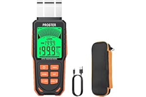 Proster Rechargeable Moisture Meter - Wall Moisture Meter with 5 Modes (Index, Concrete, Cement, Plaster, Wood) & 3-Colour Screen, Pinless Damp Tester with Visual & Sound Alerts Detects up to 40mm