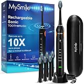 MySmile UC605 Electric Toothbrush, 80+ Day Battery, 6 Heads &amp; Travel Case | 48,000 VPM Maglev Motor, 5 Modes with Memory, 2-Min Timer, 30-Sec Pacer, IPX7 Waterproof, W-Shaped DuPont Reminder Bristles