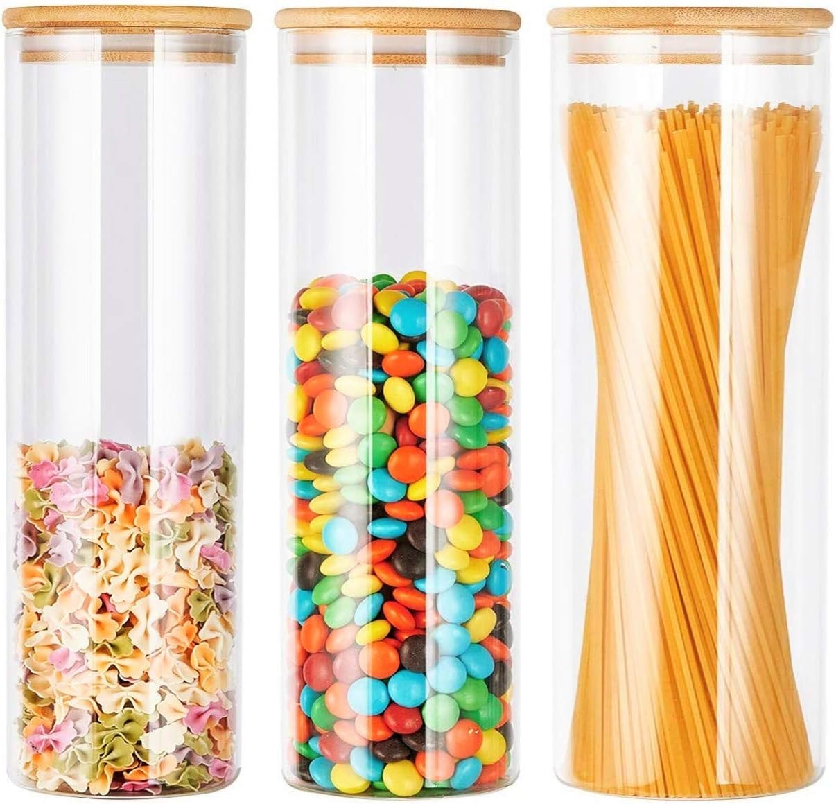 HET KAHEIGN 3PCS Storage Jars with Silicon Ring Bamboo Lids
