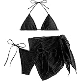 GORGLITTER Women's 3 Piece Swimsuits Halter Triangle String Bikini Set with Beach Skirt Swimwear Set